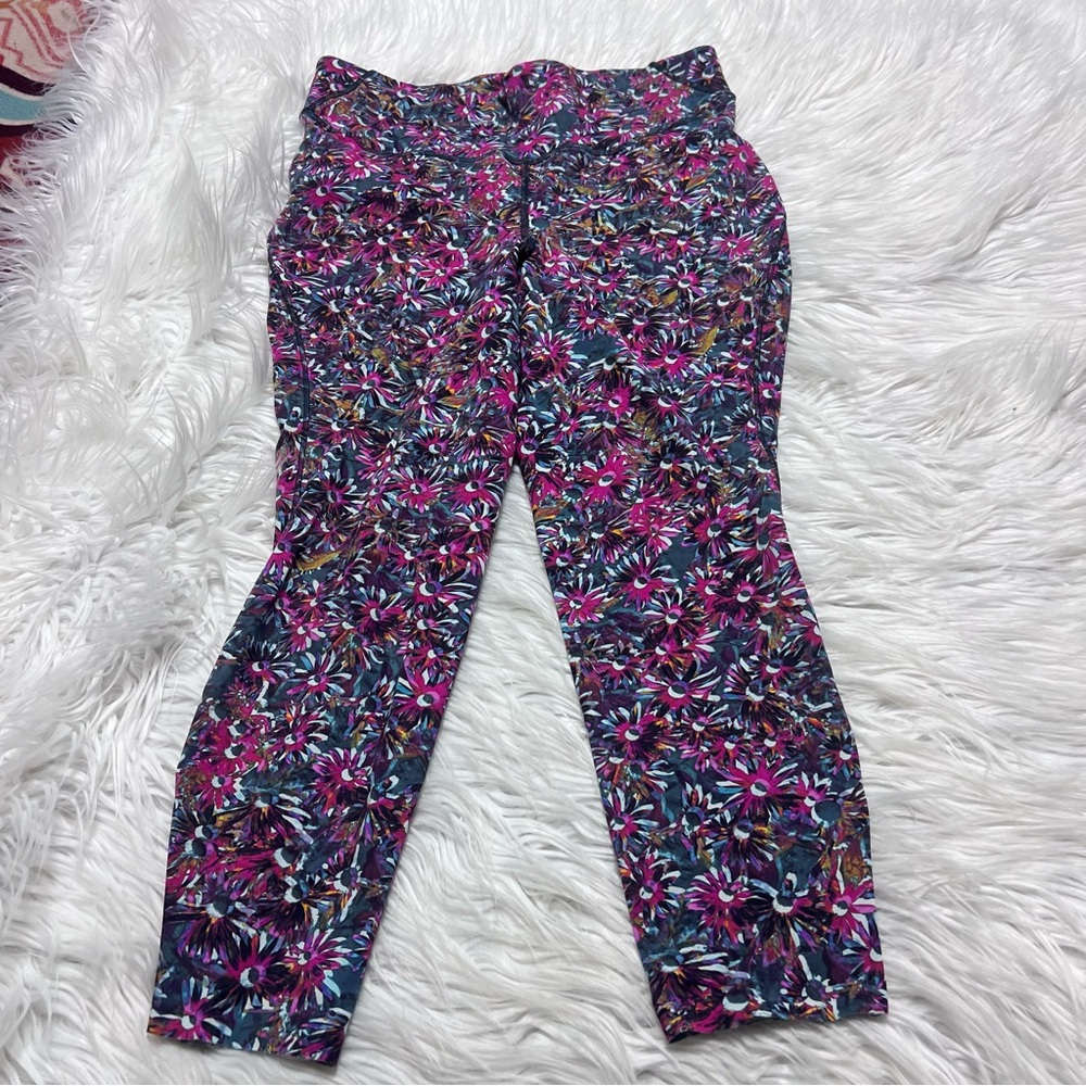 lululemon base place pink teal and white Floral Leggings -